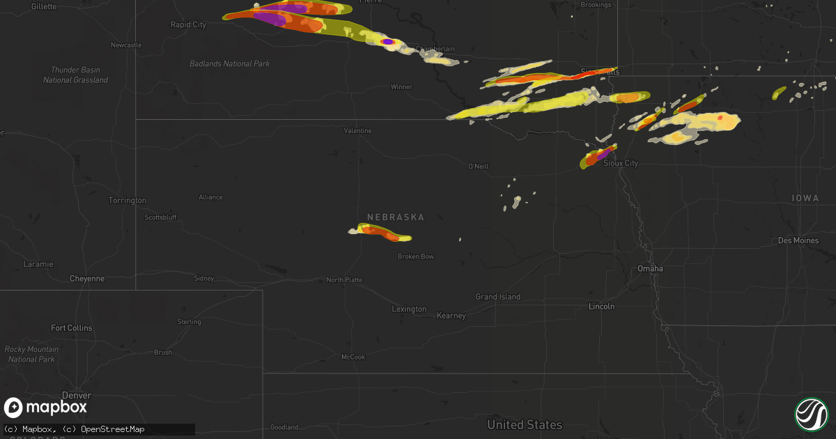 Hail map in Nebraska on August 27, 2018