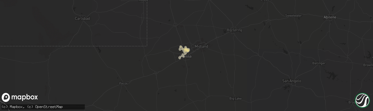 Hail map in Odessa, TX on August 27, 2018