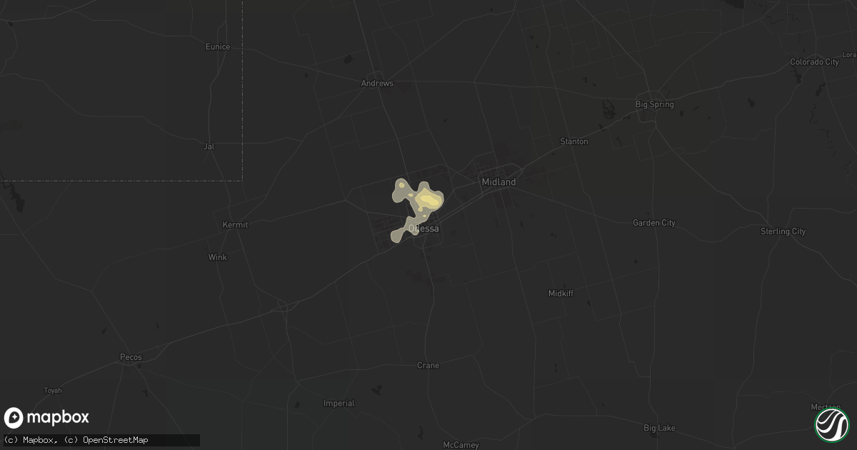 Hail map in Odessa, TX on August 27, 2018