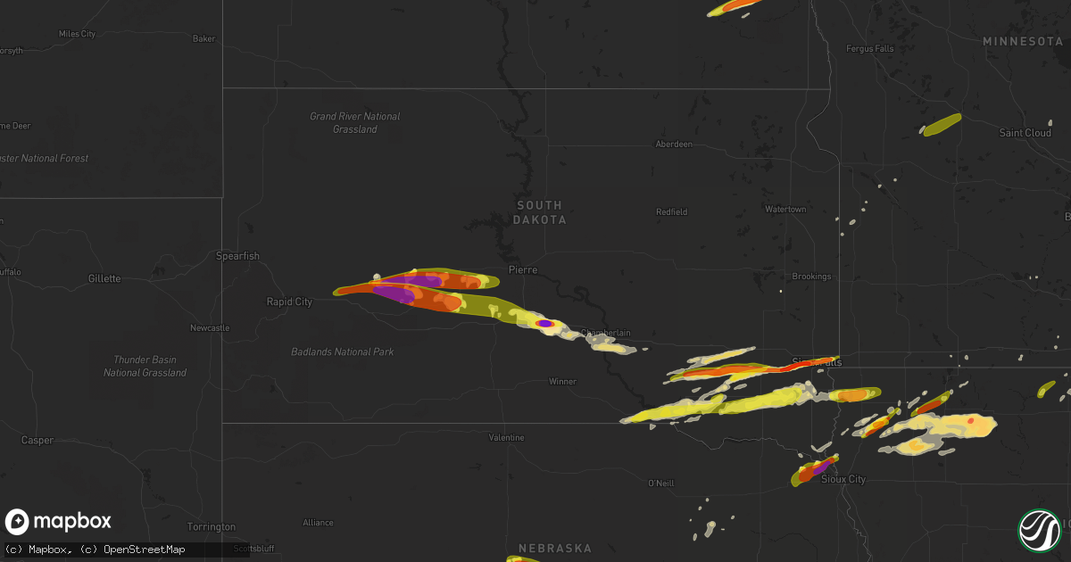 Hail map in South Dakota on August 27, 2018