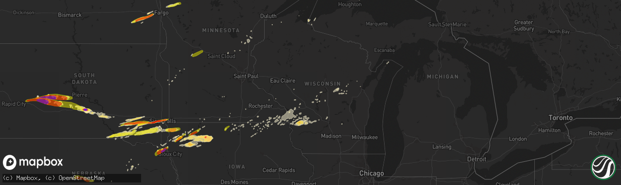 Hail map in Wisconsin on August 27, 2018