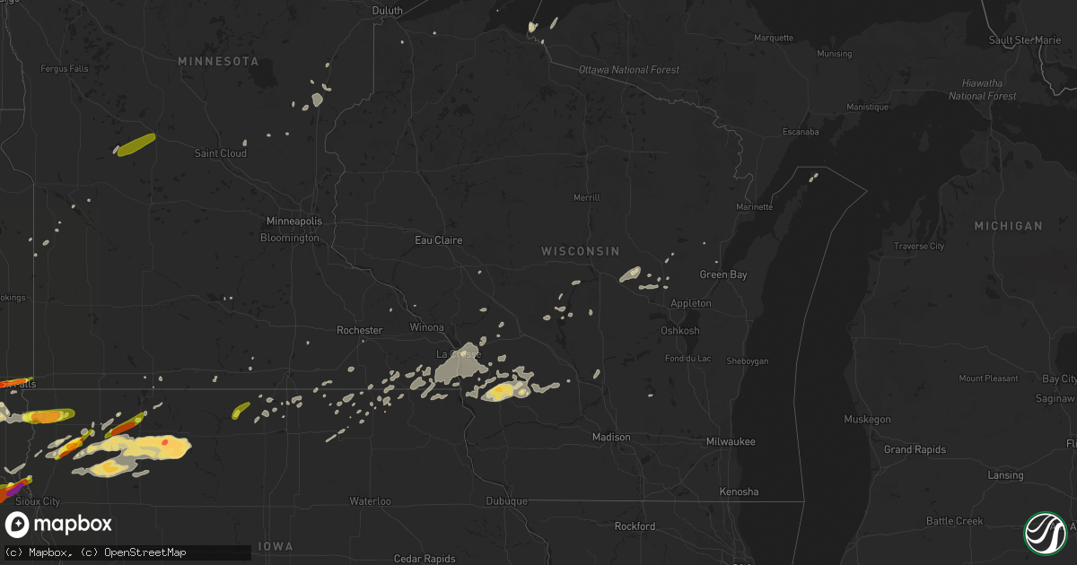 Hail map in Wisconsin on August 27, 2018