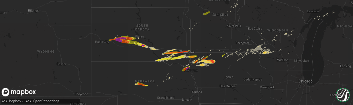 Hail map on August 27, 2018