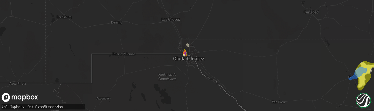 Hail map in El Paso, TX on August 27, 2019