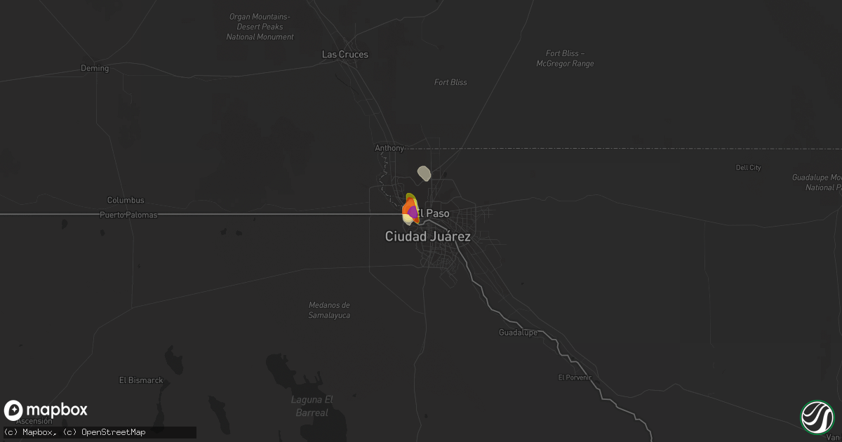 Hail map in El Paso, TX on August 27, 2019