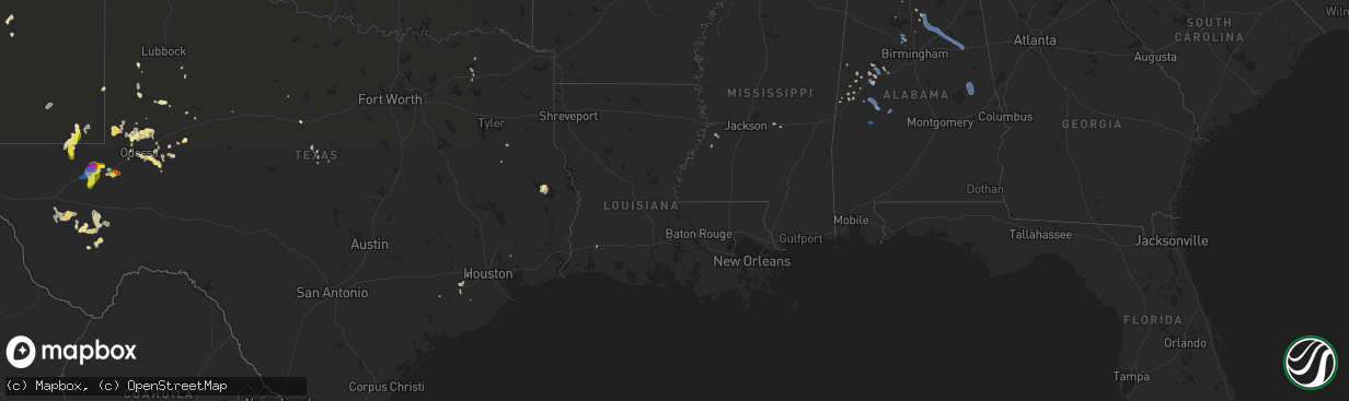 Hail map in Louisiana on August 27, 2019