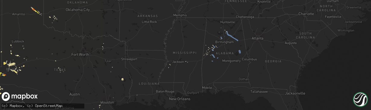 Hail map in Mississippi on August 27, 2019