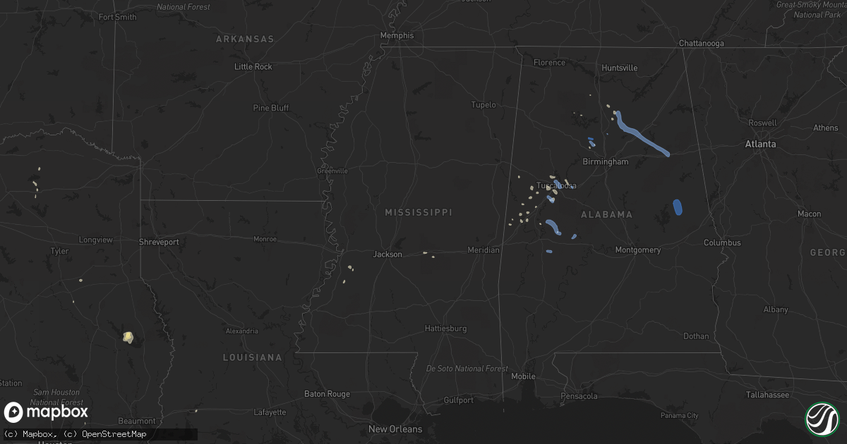 Hail map in Mississippi on August 27, 2019
