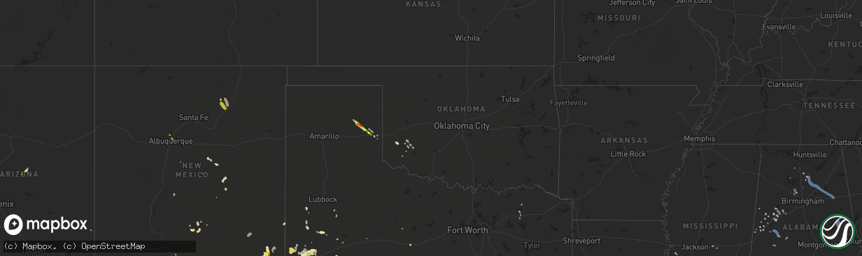 Hail map in Oklahoma on August 27, 2019