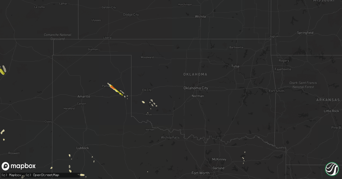 Hail map in Oklahoma on August 27, 2019