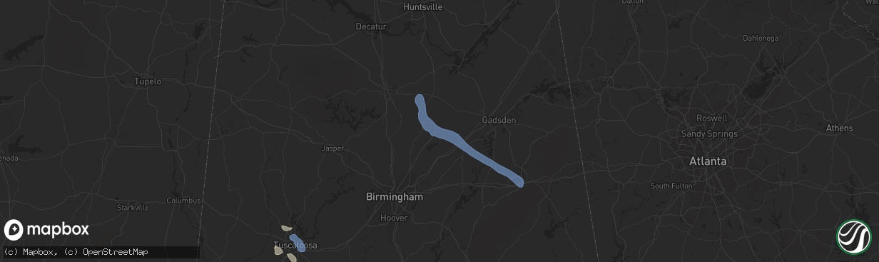 Hail map in Oneonta, AL on August 27, 2019