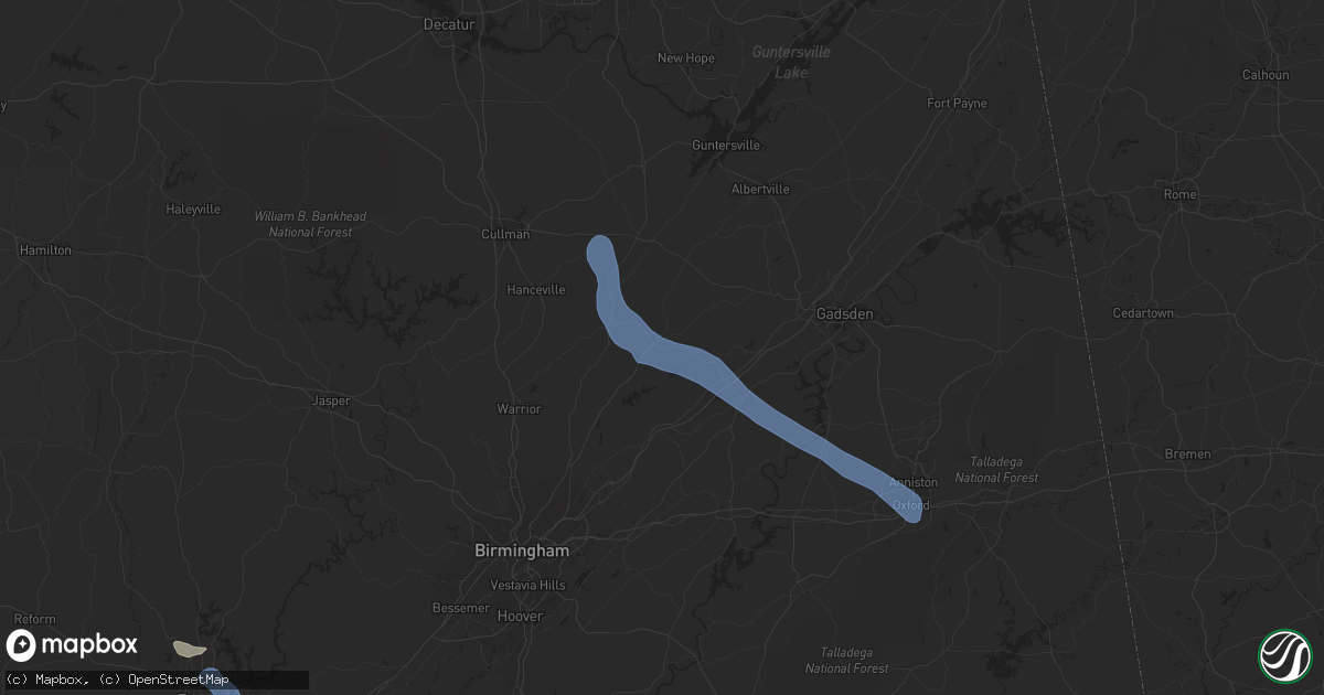 Hail map in Oneonta, AL on August 27, 2019