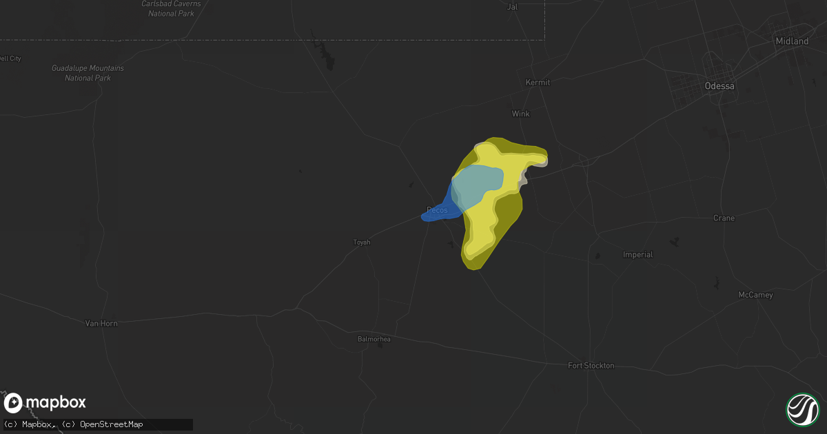 Hail map in Pecos, TX on August 27, 2019