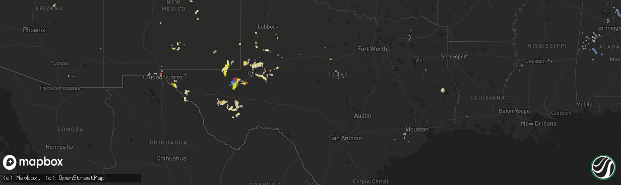 Hail map in Texas on August 27, 2019