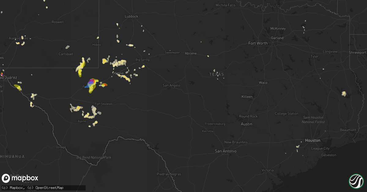 Hail map in Texas on August 27, 2019