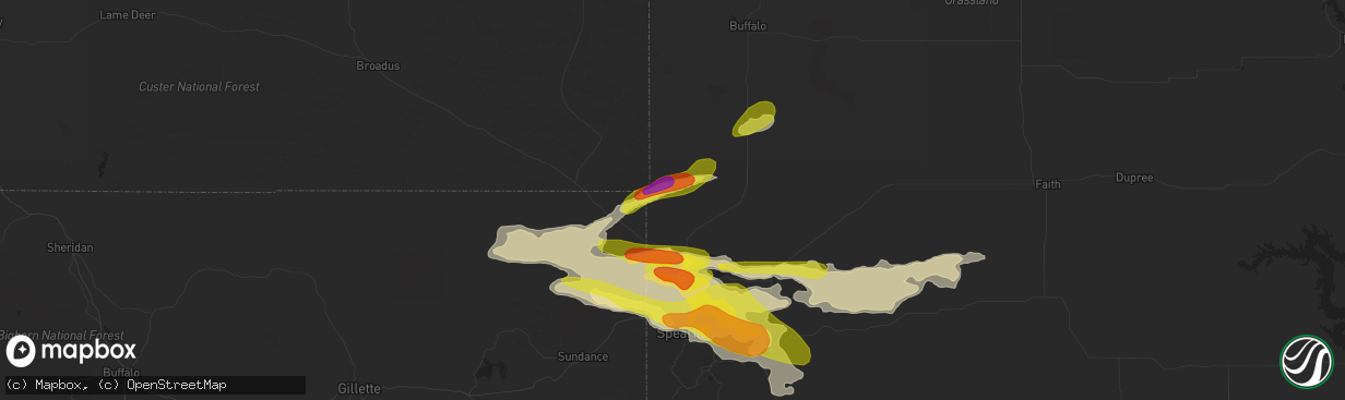 Hail map in Belle Fourche, SD on August 27, 2020