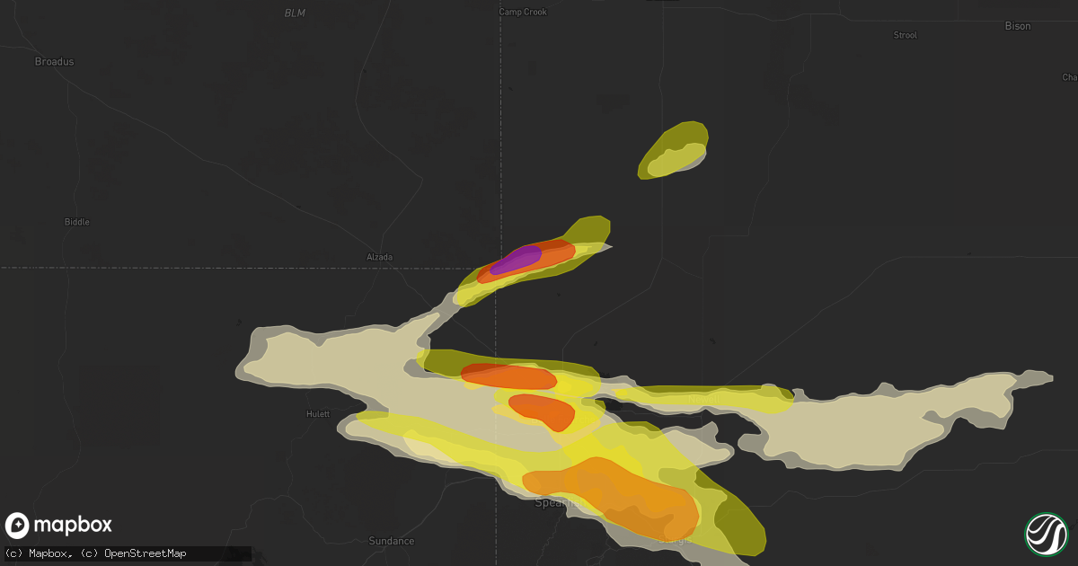 Hail map in Belle Fourche, SD on August 27, 2020