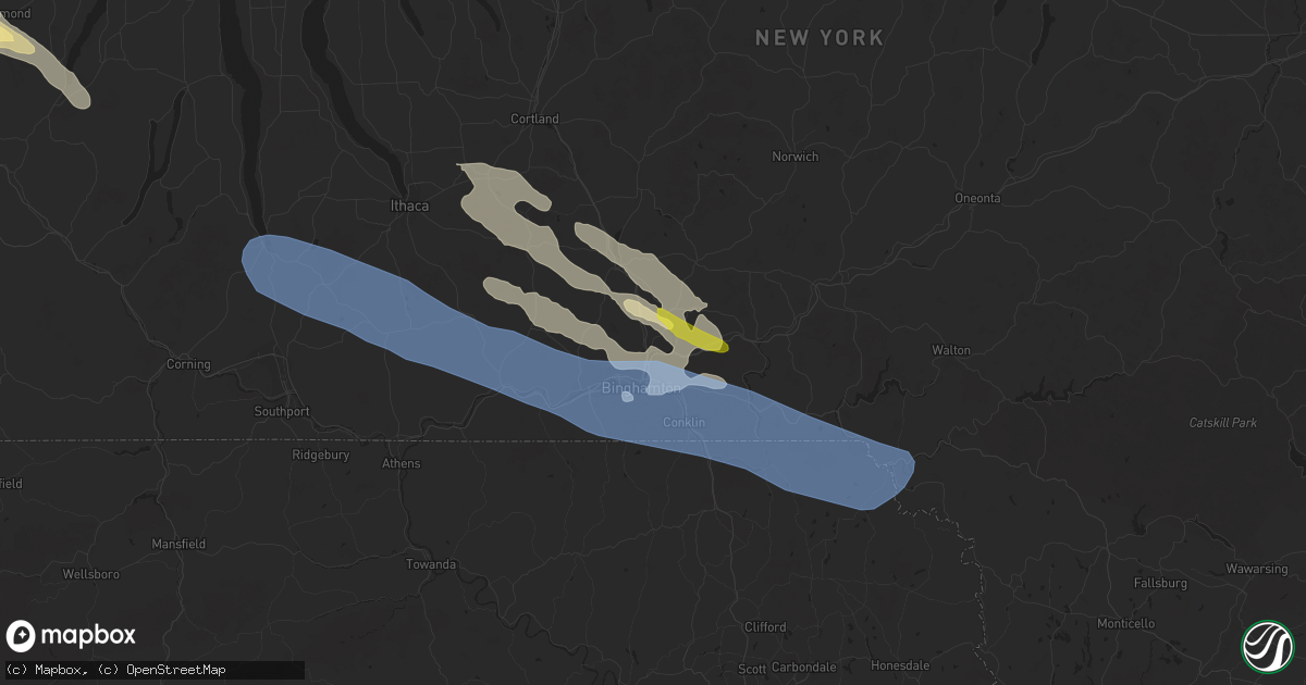 Hail map in Binghamton, NY on August 27, 2020