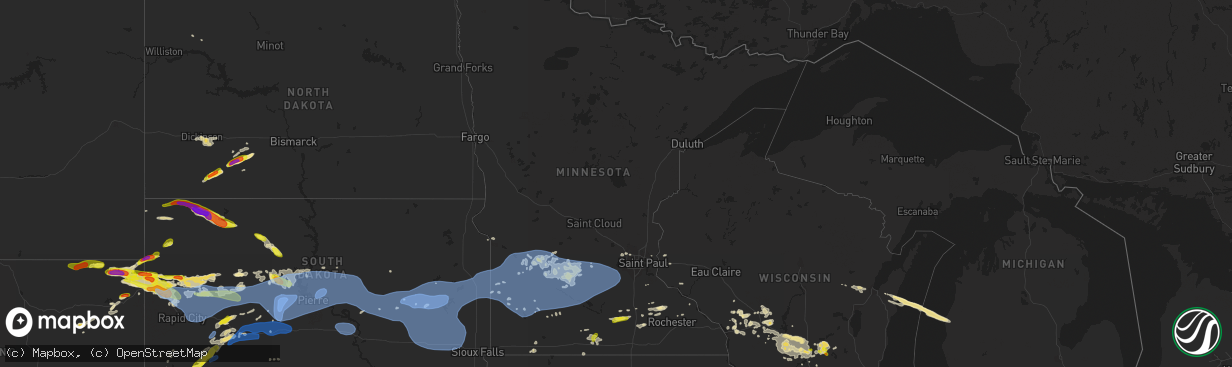 Hail map in Minnesota on August 27, 2020