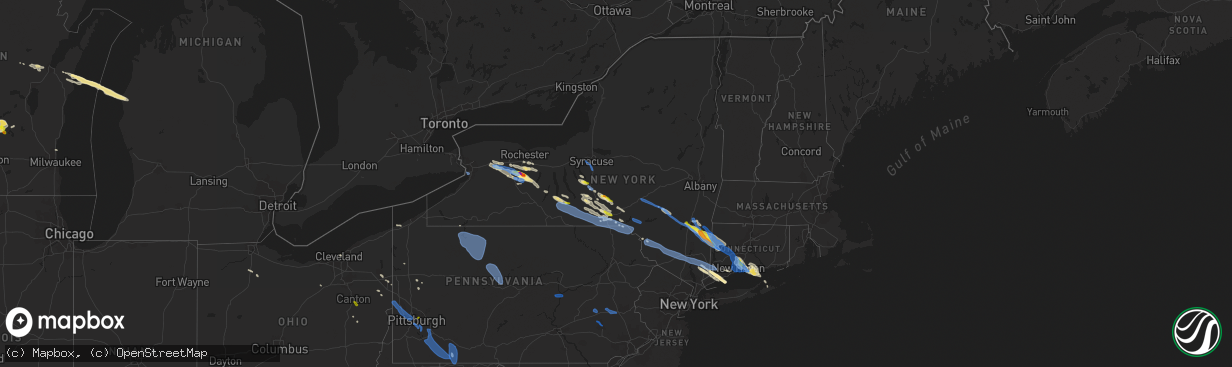 Hail map in New York on August 27, 2020