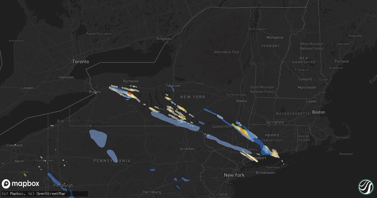 Hail map in New York on August 27, 2020