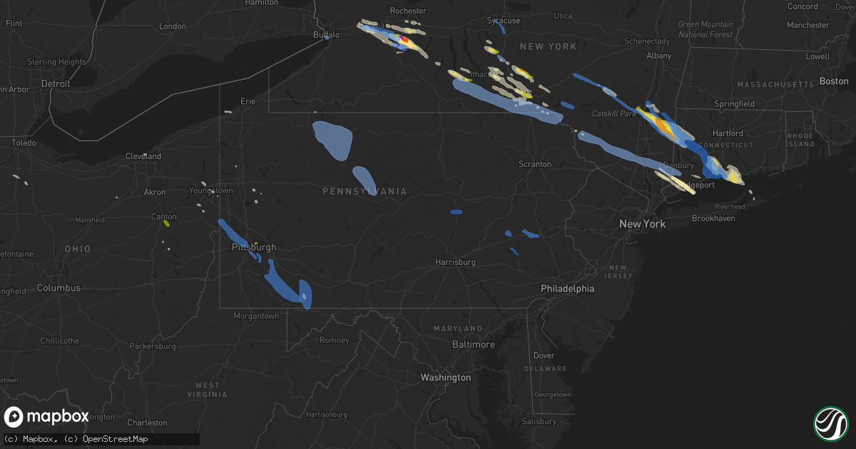 Hail map in Pennsylvania on August 27, 2020