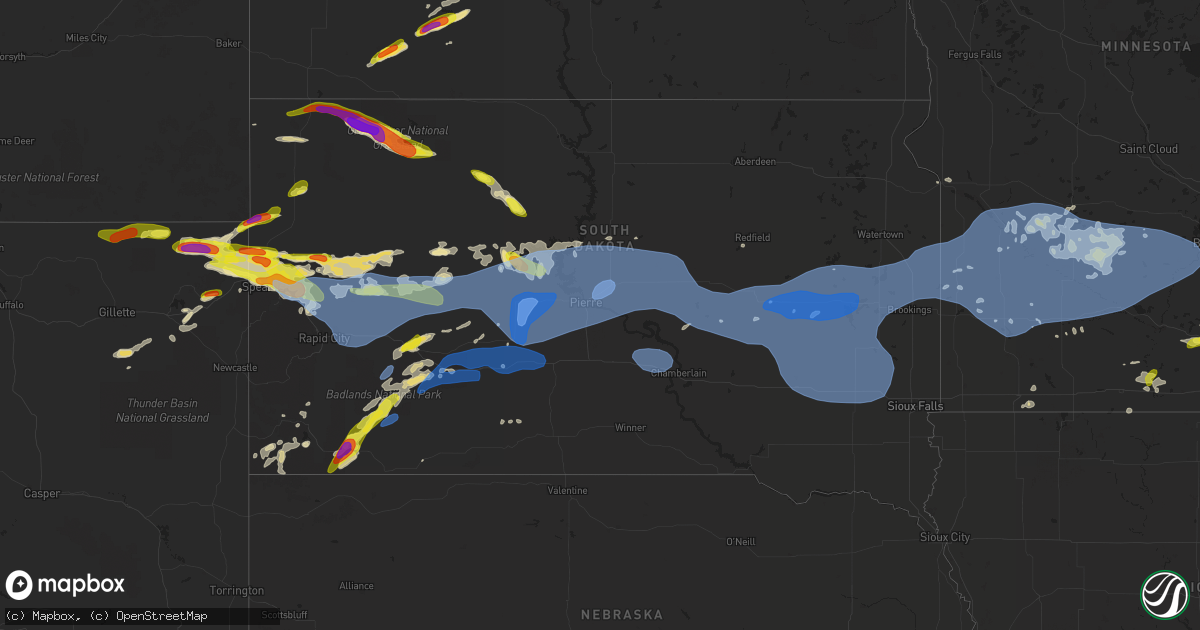Hail map in South Dakota on August 27, 2020