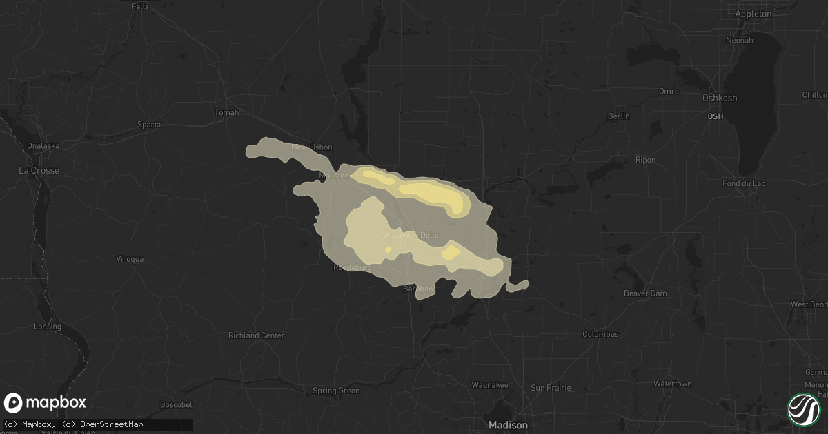 Hail map in Wisconsin Dells, WI on August 27, 2020
