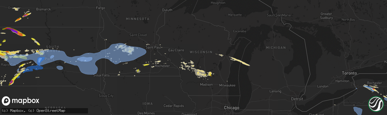 Hail map in Wisconsin on August 27, 2020