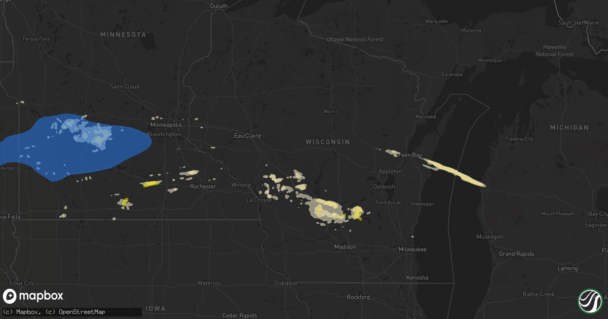 Hail map in Wisconsin on August 27, 2020