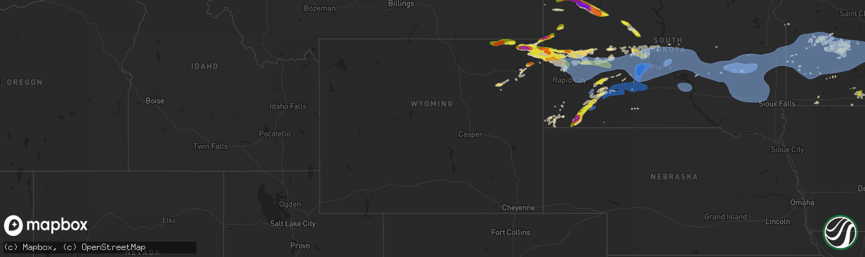 Hail map in Wyoming on August 27, 2020