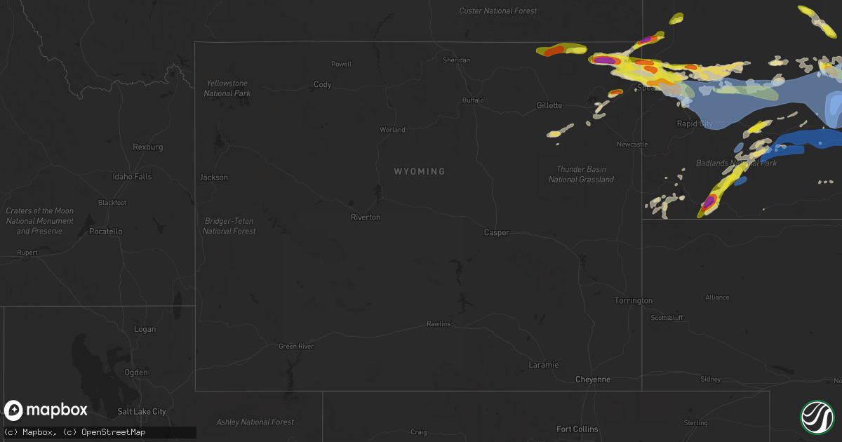 Hail map in Wyoming on August 27, 2020