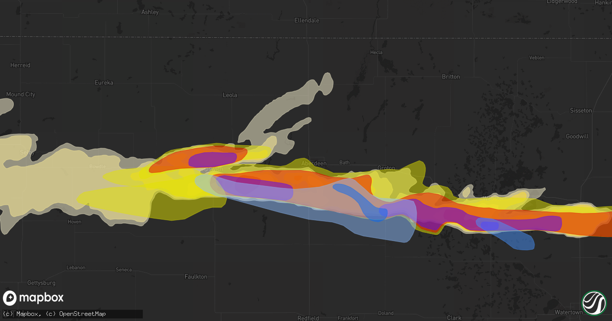 Hail map in Aberdeen, SD on August 27, 2021