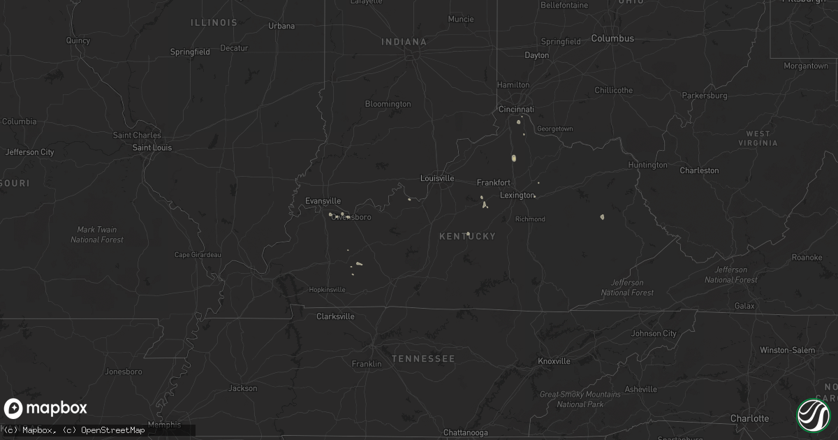 Hail map in Kentucky on August 27, 2021
