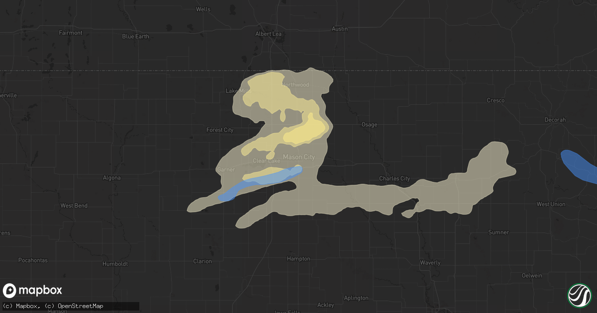 Hail map in Mason City, IA on August 27, 2021
