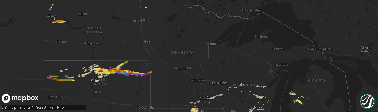 Hail map in Minnesota on August 27, 2021