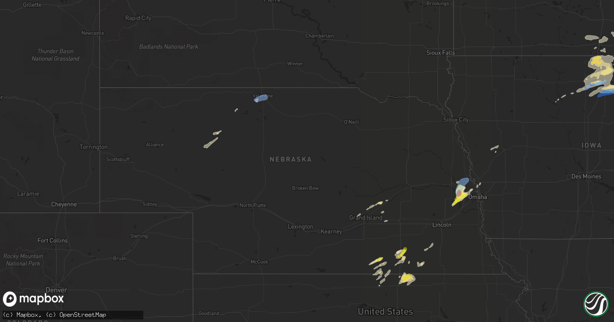 Hail map in Nebraska on August 27, 2021