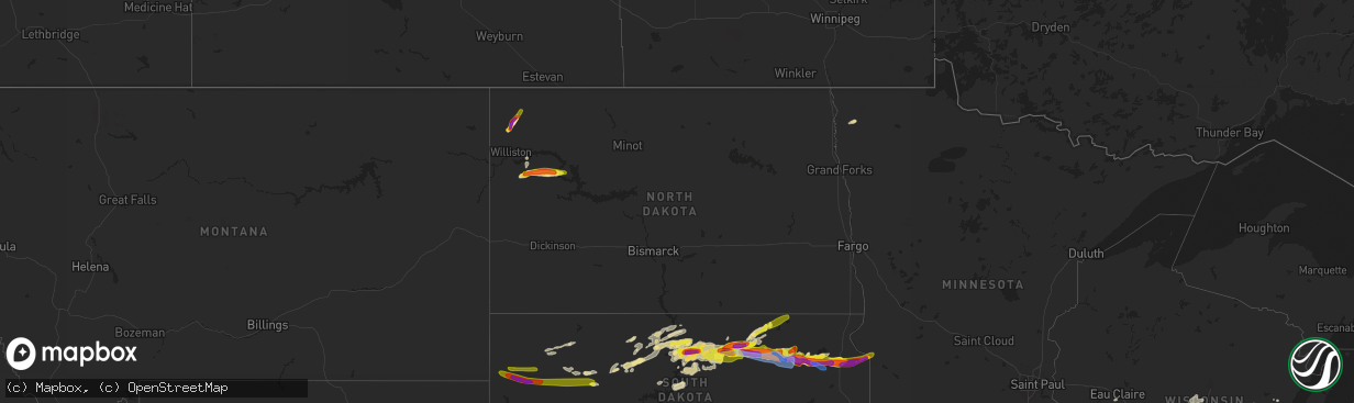 Hail map in North Dakota on August 27, 2021
