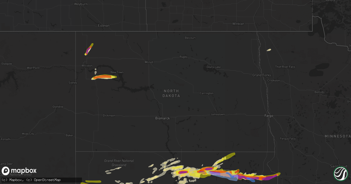 Hail map in North Dakota on August 27, 2021
