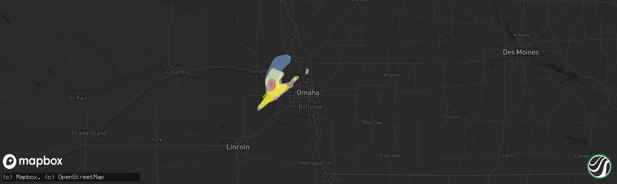 Hail map in Omaha, NE on August 27, 2021