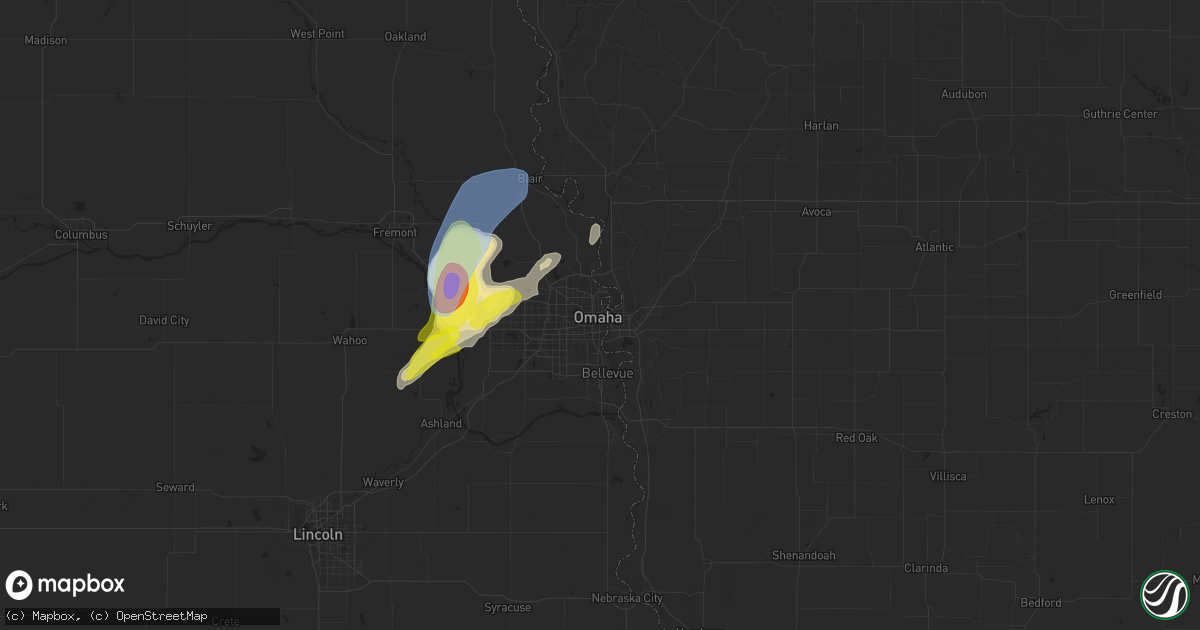 Hail map in Omaha, NE on August 27, 2021