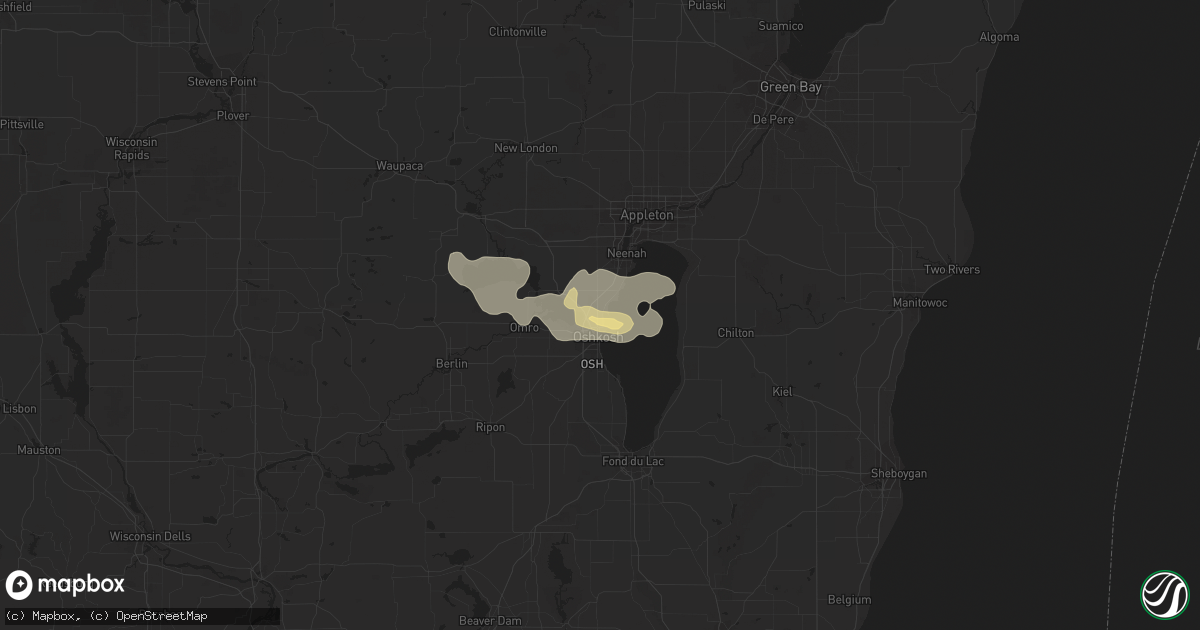 Hail map in Oshkosh, WI on August 27, 2021