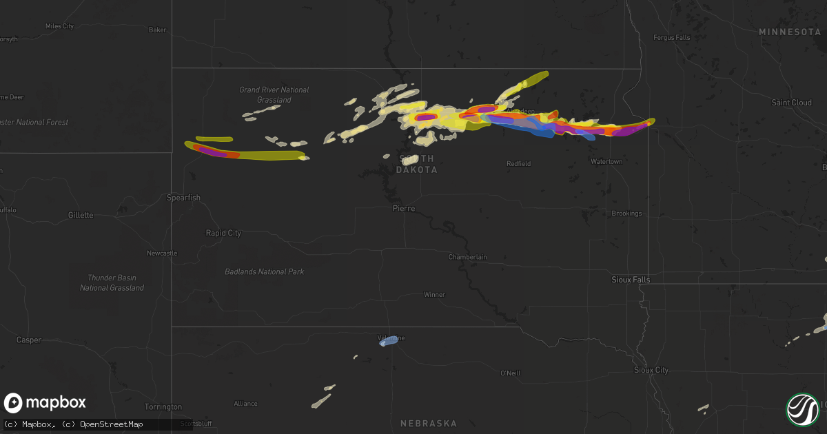 Hail map in South Dakota on August 27, 2021