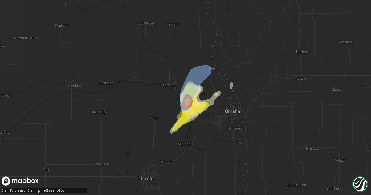 Hail map in Valley, NE on August 27, 2021