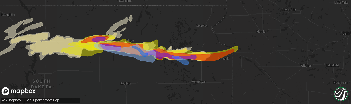 Hail map in Webster, SD on August 27, 2021