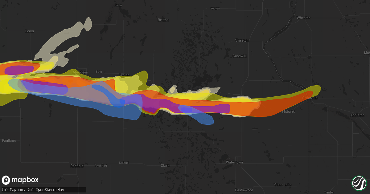 Hail map in Webster, SD on August 27, 2021