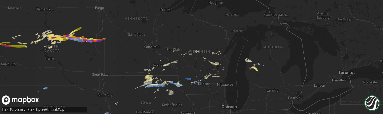 Hail map in Wisconsin on August 27, 2021