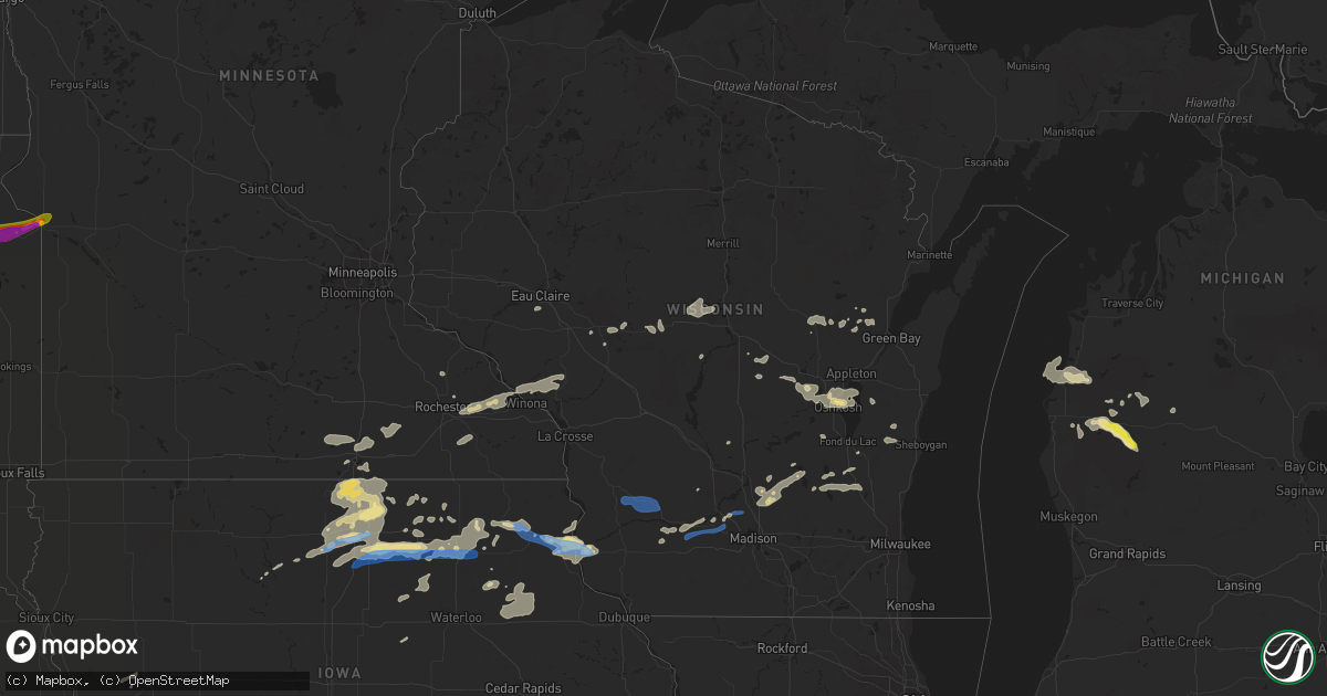 Hail map in Wisconsin on August 27, 2021