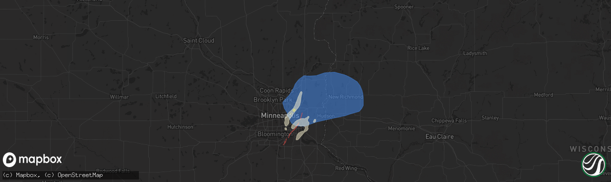 Hail map in Hugo, MN on August 27, 2022