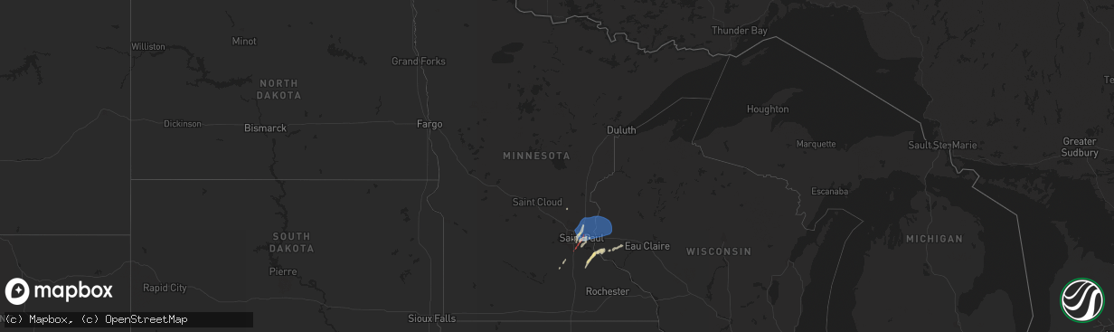 Hail map in Minnesota on August 27, 2022